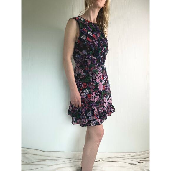 SALONI Silk Floral Ruffle Sleeveless Mini Dress US 4 - Picture 4 of 13
